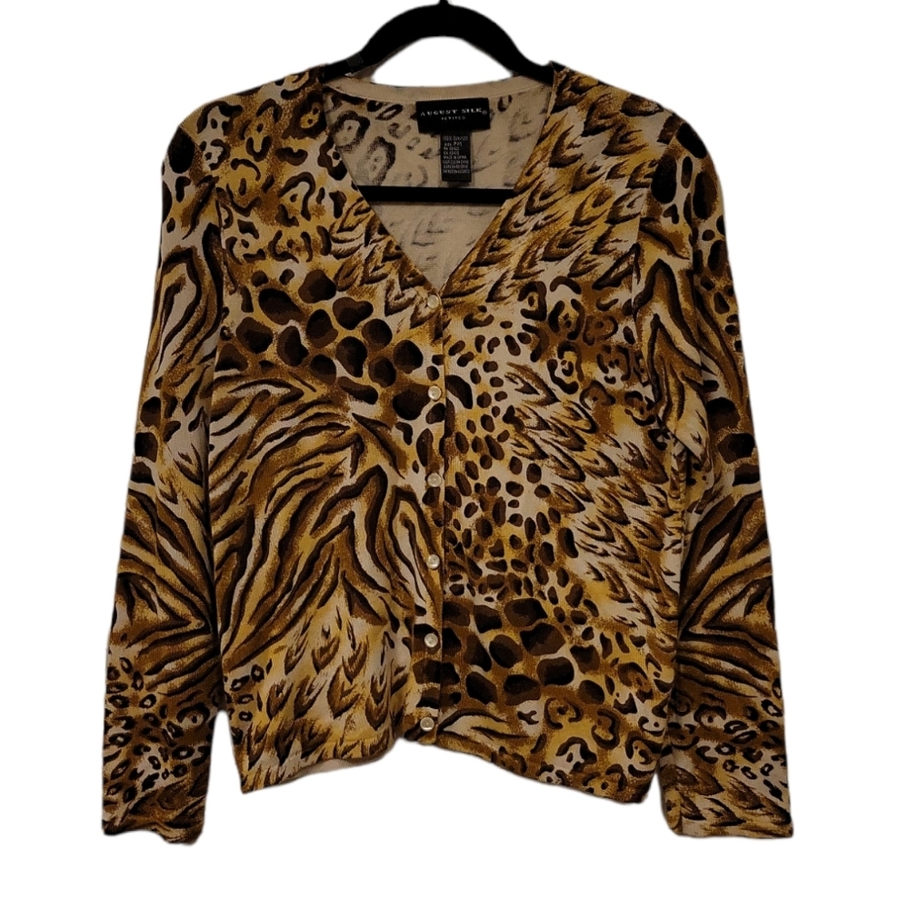 COPY-August silk Animal leopard tiger cheetah print Silk Cardigan Petite Size M